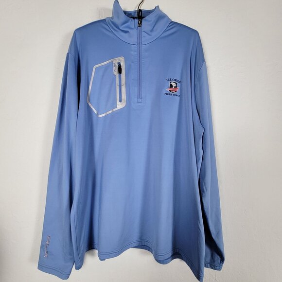 RLX Ralph Lauren Mens U.S. Open 2019 Pebble Beach 1/4 Zip Pullover Shirt XL Blue - Picture 1 of 10